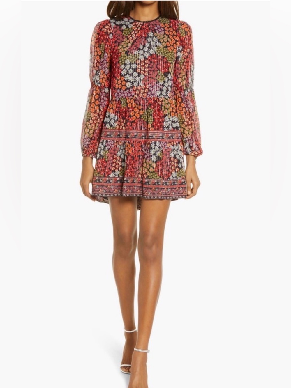 Saylor Long-Sleeve Mini Dress in Multicolor